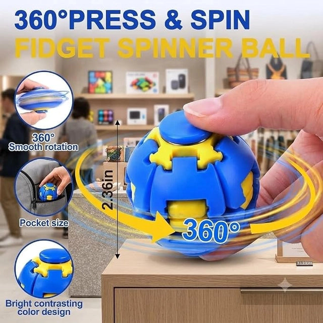 Press to Spin Fidget Ball Sensory Toy, Quiet Handheld Stress Relief Fidget Ball for Kids,